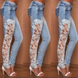 Women's Jeans 2024 Elegant Lace Floral Crochet Women Sexy Skinny Pencil Pants Hollow-Out Baggy Denim Trousers Streetwear