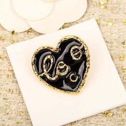 2024 Luxury quality charm heart shape brooch with black color and words in 18k gold plated have stamp box PS3216B