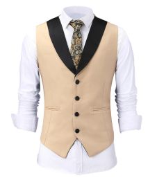 Vests Casual Men's Beige Vest Jacket Slim Fit Prom Burgundy Tuxedos Blazer Champagne Suits Waistcoat For Wedding Best Man Grooms