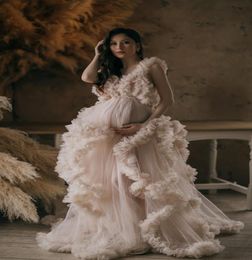 Fashion Maternity Dress for Poshoot or Babyshower Puffy Ruffled Tulle Long Prom Dresses Plus Size Draped Po Prop Dress3053106