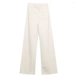 Women's Jeans 2024 Fashion Solid Colour High Waist Loose Vintage Zipper Pocket Worn Hem Denim Pants Mujer