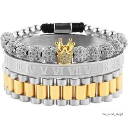 3pcs/set Imperial Crown King Mens Bracelet Pave CZ Gold Bracelets for Men Luxury Charm Fashion Cuff Bangle Birthday Jewellery 731