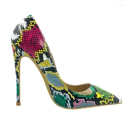 Dress Shoes Size 34-45 Colourful Snake Print Genuine Leather Sexy Shallow Stilettos High Heels Women Party