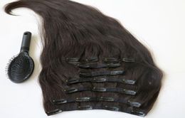 220g 20 22inch Clip in human Hair Extensions Brazilian Hair 1BOff Black Remy Straight Hair weaves 10pcsset comb6074446