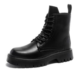 Boots Leather Side Zipper Martin Boots Mens High Leather Shoes Male New British Style Black Thick Bottom Heightening Short Boots Men