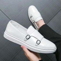 HBP Non-Brand White Patent Leather Dress Shoes Classic Design Durable Double Monk Strap Loafers Shoes for Men