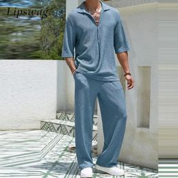 Spring Summer Casual Cotton Shirts And Pants Suits Men Vintage Half Sleeve Irregular Cardigan Two Piece Sets Mens Outfits 240312