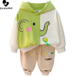 Clothing Sets Baby Boys Spring Autumn Fashion Cartoon Animal Patchwork Hooded Hoodies Sweatshirt With Pants Kids Casual