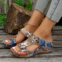 Flops 2023 Hot Sale Shoes Female Open Toe Women's Slippers Summer Roman Snake Shoes Ladies Wedge Casual Beach Plus Size Slippers