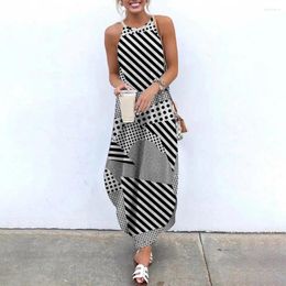 Casual Dresses 2024 Maxi For Women Grid Printed Sleeveless Causal Summer Beach Dress SOJINM Sling Long Streetwear 4XL