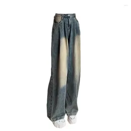 Women's Pants Vintage Blue Jeans 2000s Streetwear Y2k High Waist Denim Harajuku Fashion Retro Oversize Wide Leg Cowboy Trousers