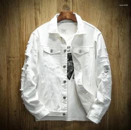 Men's Jackets 2024 Men Jean Jacket Ripped Hole Daily Wear Male Single Breasted Pockets