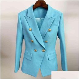 Womens Suits Blazers High Street Est Runway Designer Blazer Classic Lion Buttons Double Breasted Slim Fitting Textured Jacket 210907 D Ot4J7