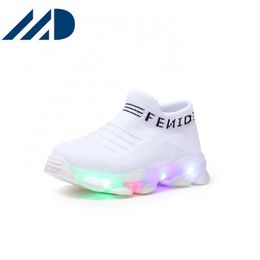 HBP Non-Brand Kids Baby Girls Boys Letter Mesh Led Socks Sport Run Sneakers Shoes Light Up Shoes