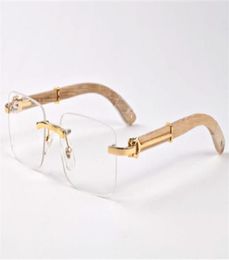 WholeClassic buffalo wood plain mirror glasses fashion rimless rectangle men sunglasses lunettes de soleil size 5518140mm8587540