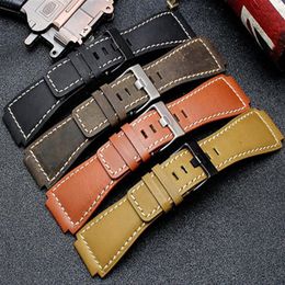 34 24mm Convex End Italian Calfskin Leather Watch Band For Bell Series BR01 BR03 Strap Watchband Bracelet Belt Ross Rubber Man T20311o