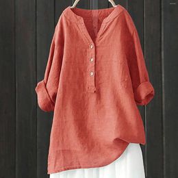 Women's Blouses Women Button Down Oversized Pullover T Shirt Casual Solid Cotton Linen Long And Blouse Plus Size Dress 5xl