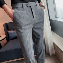 2022 Men Stripe Suit Pants Formal Business Office Social Dress Pants High Quality Streetwear Casual Pencil Trousers Male Costume 240318