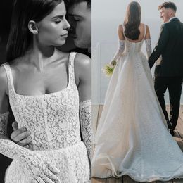 Berta A-Linie Brautkleid für die Braut, Träger, volle Spitze, Boho-Brautkleider, Vestidos de Novia, Knochenmieder, Reißverschluss hinten, Spitze, volle Country-Robe de Mariage