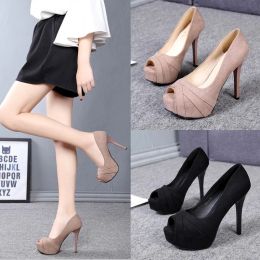 Pumps 2019 Platform Shoes Woman Peep Toe 12CM High Heels Pumps Sexy Nude Women Shoes High Heels Fashion Wedding Bridal Shoes 3540