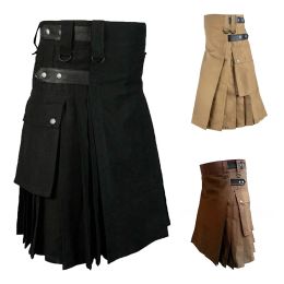 Sweatpants Black Pleated Skirt Men Pleated Skirt Fashion Cool Pocket Kilts Black Gothic Kilt Vintage Cargo Kilt War Dance Sweatpant