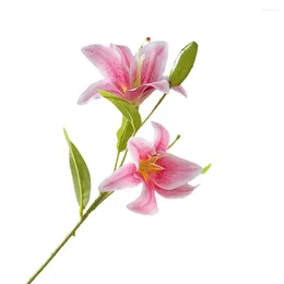 Decorative Flowers 1Pc Artificial Flower Double-head Simulated Lily 57.5cm For Wedding Venues Living Room Party Home Decoration