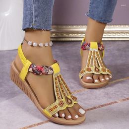 Sandals Women's Wedge Summer Boho Rhinestone Casual Thick-soled Open-toe Gladiator High-heeled Beach Shoes