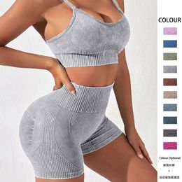 Lu Align Align Lu Lemon Washed Seamless Ridded Sport Set Women 2pcs Two Piece Crop Top Bra Shorts Sportsuit Workout Outfit Gym Wear Fiess