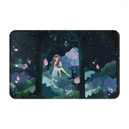 Carpets Girl In The Forest Cute Cartoon Doormat Rug Carpet Mat Footpad Bath Polyester Absorbent Balcony Toilet Washable Dust