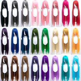 Synthetic Wigs AOSIWIG Synthetic Long Straight Pink Wig Fake Hair for Cosplay Lolita Yellow Blue Purple Red Natural False Daily Wigs 240328 240327