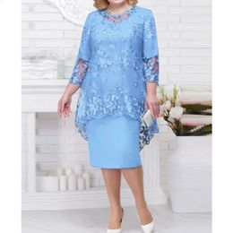 Plus Size Elegant Womens Sexy Evening Dress Lace Embroidery Two Piece Set Temperament Fit Dress L-8XL240318