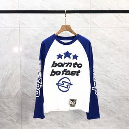 24ss Europe USA Thunder Five-pointed Star Puff Print Long Sleeve Tee Men Designer t shirt Street skateboard Cotton Tshirt 0318