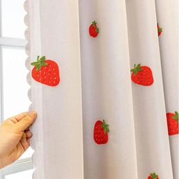 Curtain 1 Panel 140cm Width Double Layer Cartoon For Children's Room Cute Strawberry Pattern Embroidered Kids