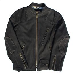 Genuine Leather Jacket Men Black Real Cowhide Fashion Short Stand Collar Slim Fit Zipper Motorcycle Coat Mens Jackets 240312