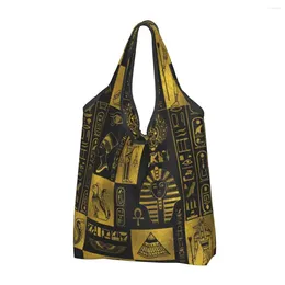 Storage Bags Custom Egyptian Gold Hieroglyphs And Symbols Collage Shopping Portable Groceries Egypt Hieroglyphic Tote Shopper