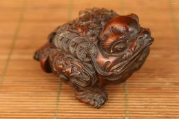 Decorative Figurines Collection Hand Carving China Old Boxwood Fortune Jin Chan Figure Statue Netsuke