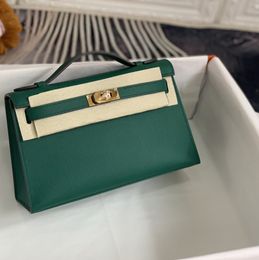 22 cm Mini -Geldbeutel Designer Bag Frauen Mode Clutch Bag Epsom Leder handgefertigtes Nähen grüne Farbe viele Farben schnelle Lieferung
