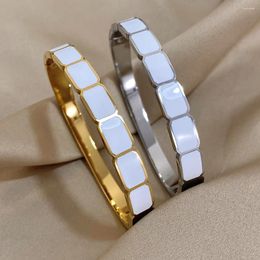 Bangle Luxury 316L Stainless Steel Bracelets For Women Charming Square Enamel Bangles Unique Design Waterproof Jewelry Party Gift