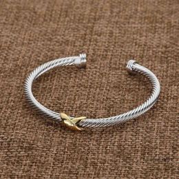 Designer Fashion Jewellery Twisted X Bracelet Gold Charm Sliver 925 Sterling Silver Bracelets Braided Cross Bangle Diamond Zircon Luxury Birthday Gift for Women 571