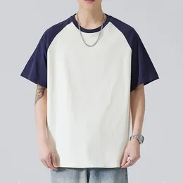 Men's T Shirts 82024 Summer Fashion Drop Shoulder Short Sleeve Patchwork Vintage T-shirt Women Unisex Couple Style Simple Casual Tops Tee