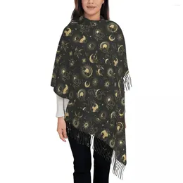 Scarves Gold Moon Star Sun Scarf With Tassel Astrology Art Keep Warm Shawls And Wrap Female Headwear Autumn Casual Bufanda