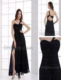 Real Image New Design One Shoulder Black Chiffon Rhinestone Splite Side Evening Prom Dress HX010 Dhyz 011064881