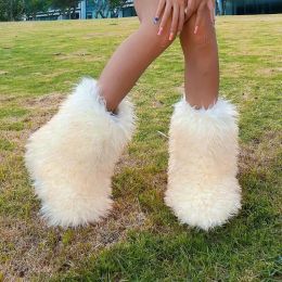 Boots 2023 New y2k Women's Winter Snow Boots Outdoor Luxury Furry Faux Fox Fur New Fashion Boots WomanPlush Warm Platform Shoes Bottes