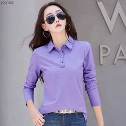 Women's Blouses Shirts Autumn New In Basic T Shirt Long Sleeve Cotton Plus Size Cotton Polo T- Shirt Women Button Casual Office Lady Formal Women TopsL2403