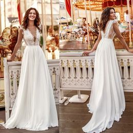 Wedding Dress Boho Chiffon V-Neck Long Party Simple Dresses Lace Chiffon Long Dress White Backless Sundress Robe De Mariee YD