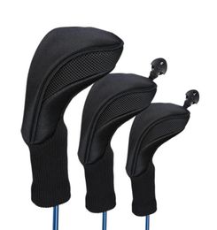 3Pcs Black Golf Head Covers Driver 1 3 5 Fairway Wood Headcovers Long Neck Knit Protective Cover Fairway Driver Club Accessories7900800