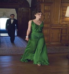 2016 Atonement Emerald Green Celebrity Dresses Keira Knightley Ruffle Chiffon Spaghetti Strap Sexy Backless Modest Formal Evening 9645894
