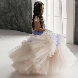 Girl Dresses Tulle Flower Dress For Wedding Beaded Puffy O-neck Sleeveless Kids Princess Birthday Party Ball First Communion Gown