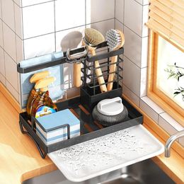 Kitchen Storage Sponge Holder Dish Drainer Countertop Brush Soap Rack Sink Tray Drain Wall Mounted Accessory