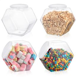 4Pcs Plastic Hexagon Candy Jars Plastic Cookie Jars With Lids Food Storage Container Wide Mouth Jar Reusable Cookie Container 240307